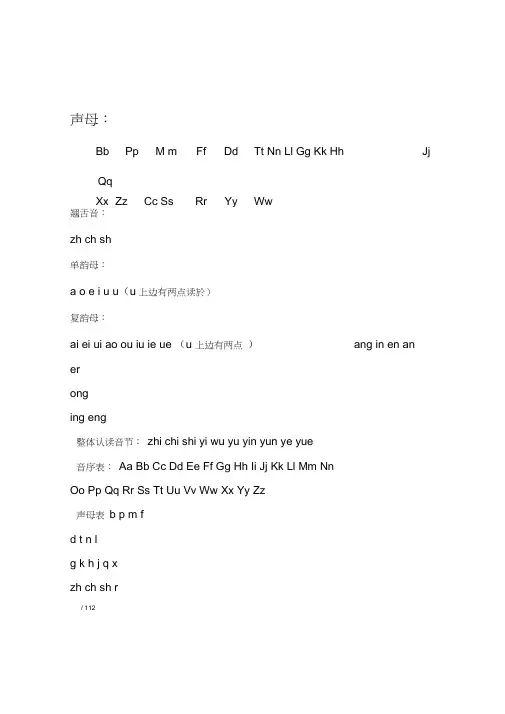 汉语拼音字母表完整版可A4打印