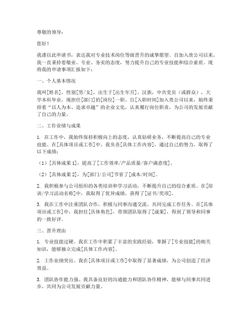 专业技术人员等级申请书
