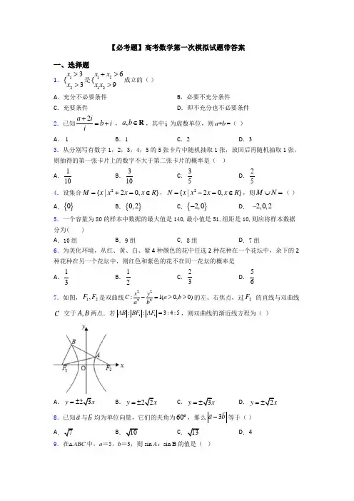 【必考题】高考数学第一次模拟试题带答案