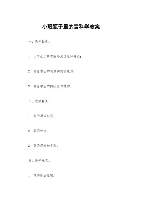 小班瓶子里的雪科学教案