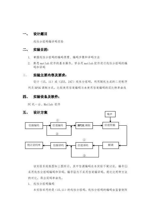 基于matlab线性分组码实验设计