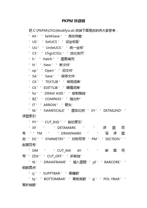 PKPM快捷键