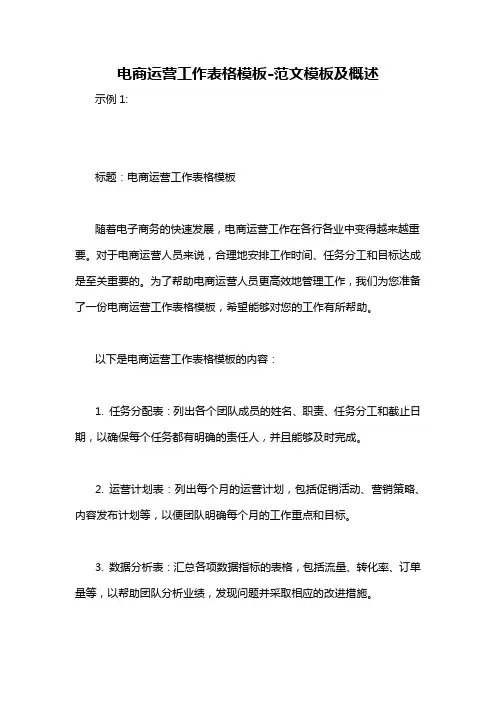 电商运营工作表格模板-概述说明以及解释