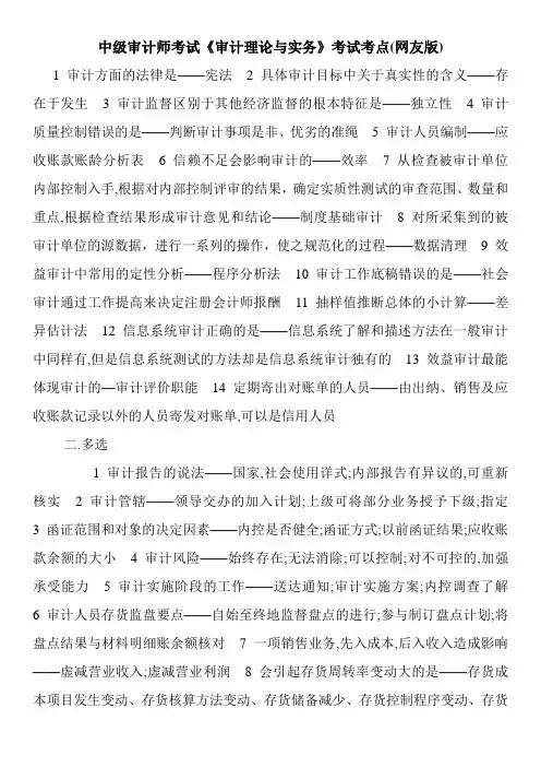 最新中级审计师考试《审计理论与实务》考试考点(网友版)