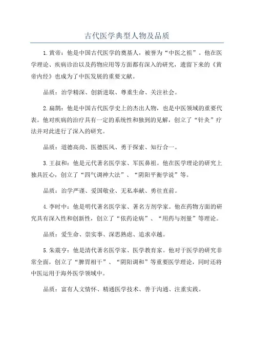 古代医学典型人物及品质