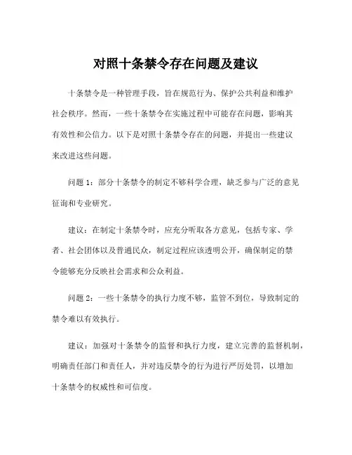 对照十条禁令存在问题及建议
