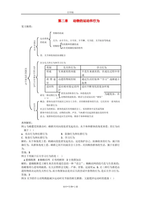 人教版生物-八年级上册-第五单元 第二章 动物的运动和行为复习学案人教新课标版