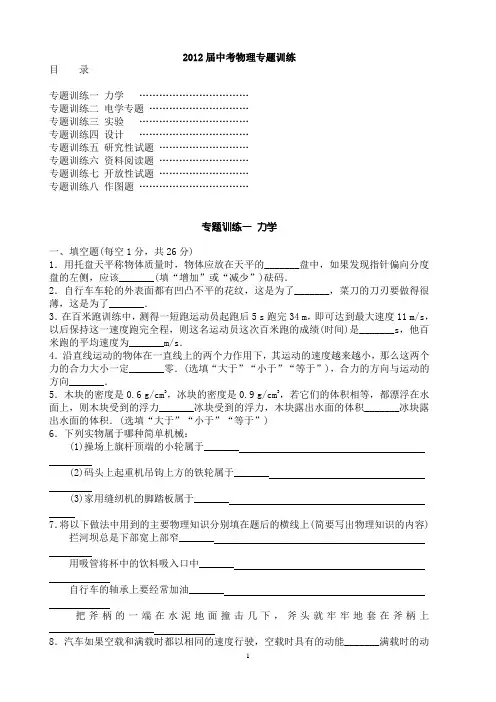2013年广东物理中考专题总复习