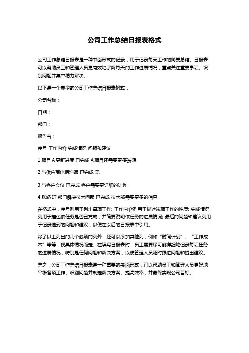 公司工作总结日报表格式
