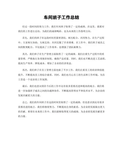车间班子工作总结