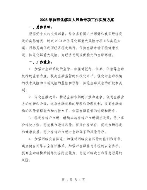 2023年防范化解重大风险专项工作实施方案