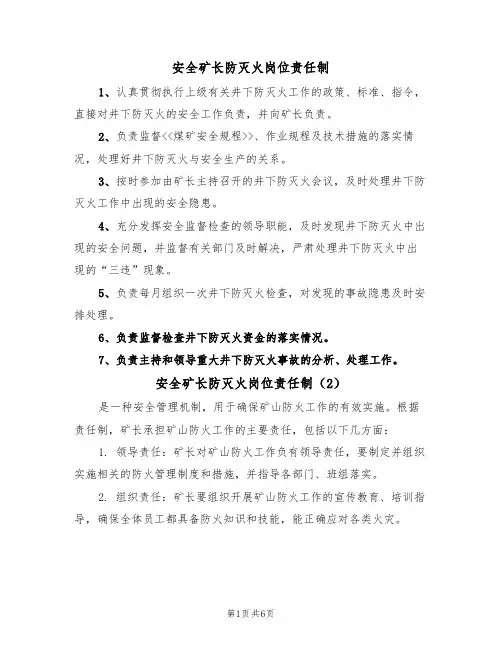 安全矿长防灭火岗位责任制（5篇）