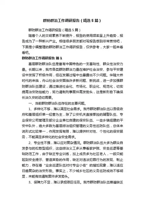 群防群治工作调研报告（精选5篇）