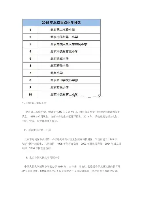 北京市排名前十的小学