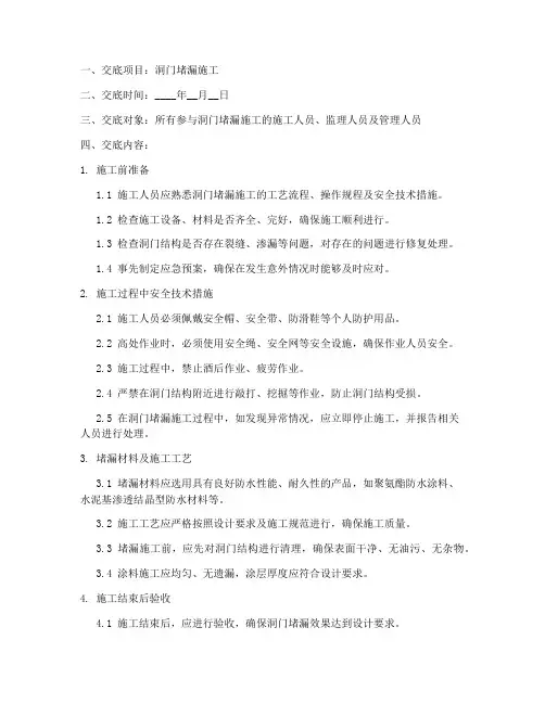 洞门堵漏安全技术交底模板