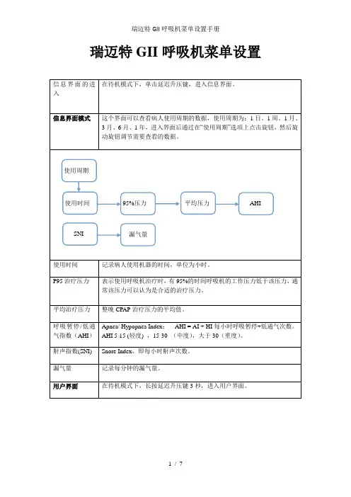 瑞迈特GII呼吸机菜单设置手册