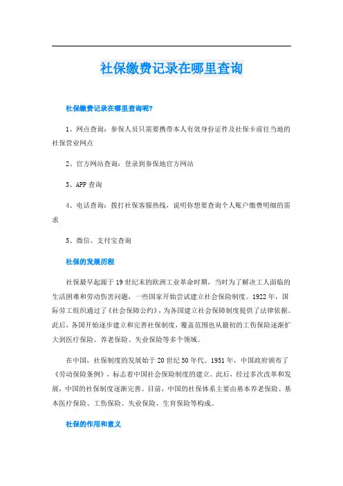 社保缴费记录在哪里查询