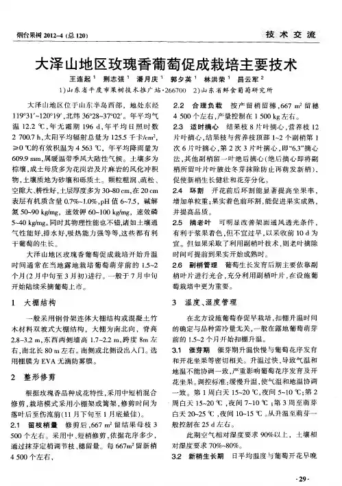 大泽山地区玫瑰香葡萄促成栽培主要技术