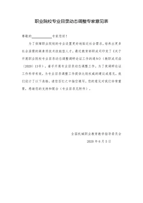 职业院校专业目录动态调整专家意见表