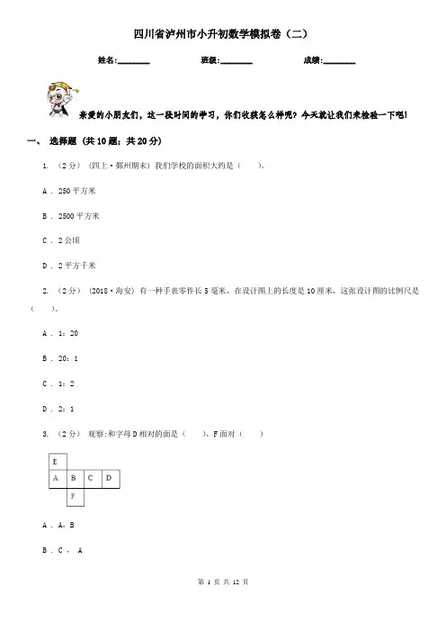 四川省泸州市小升初数学模拟卷(二)