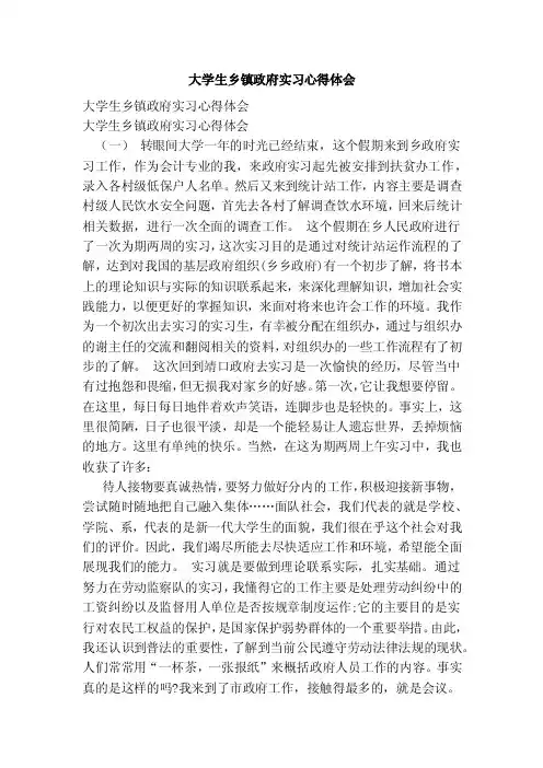 大学生乡镇政府实习心得体会
