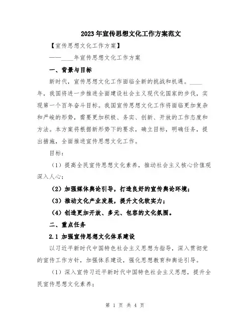 2023年宣传思想文化工作方案范文