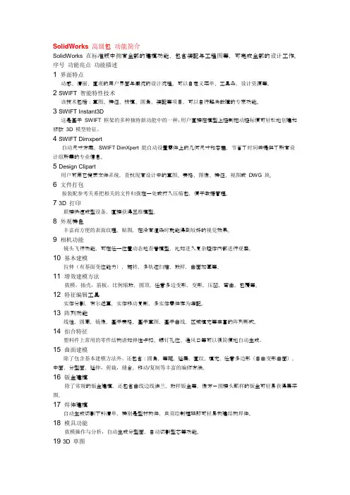 SolidWorks 高级版 功能简介