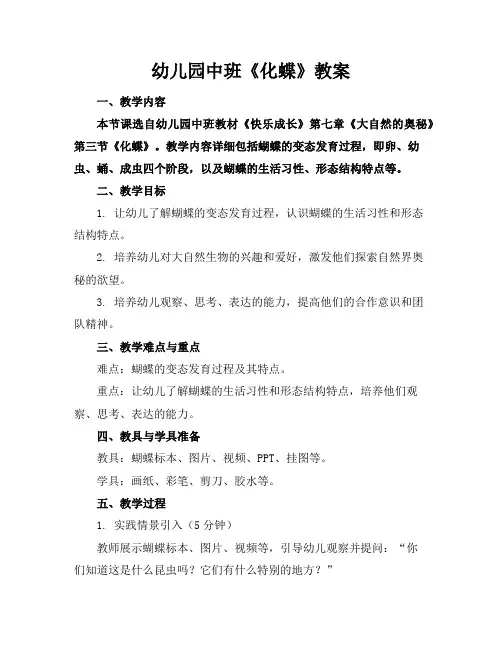 幼儿园中班《化蝶》教案