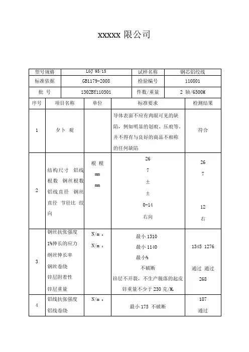钢芯铝绞线电缆检验报告