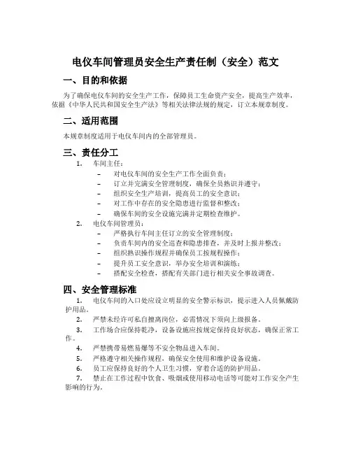 电仪车间管理员安全生产责任制(安全)范文
