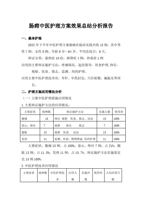 城南区肠痈中医护理方案效果总结分析报告