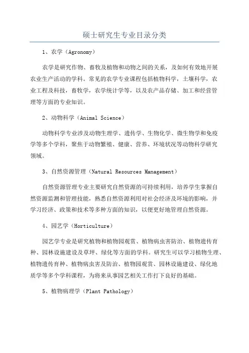 硕士研究生专业目录分类