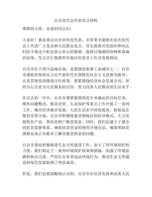 自贡党代会代表发言材料