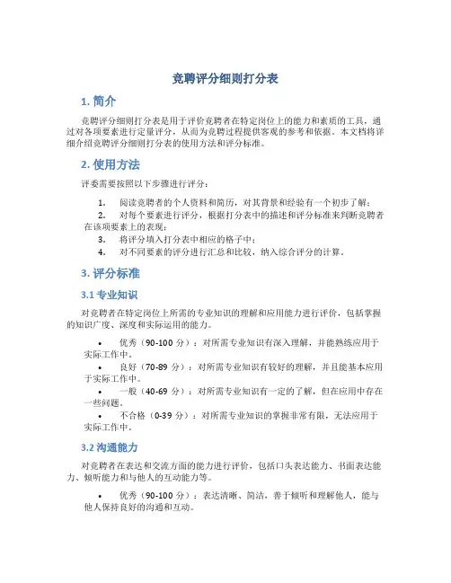 竞聘评分细则打分表
