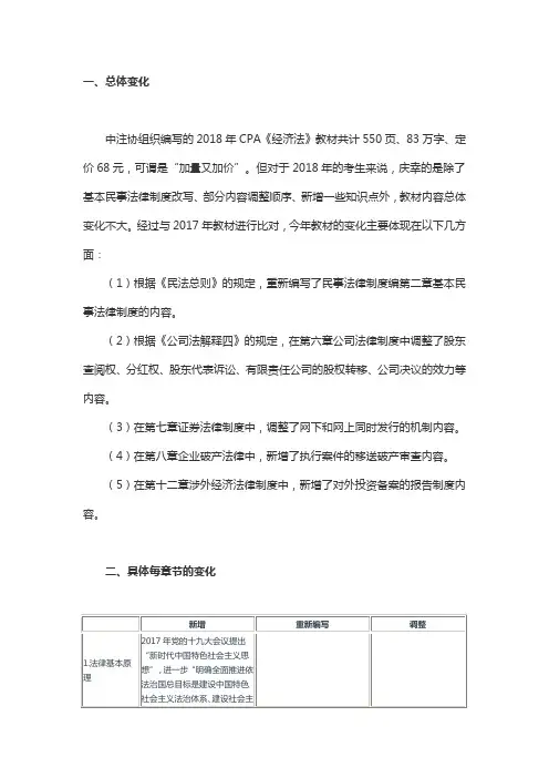 注会经济法教材变更内容