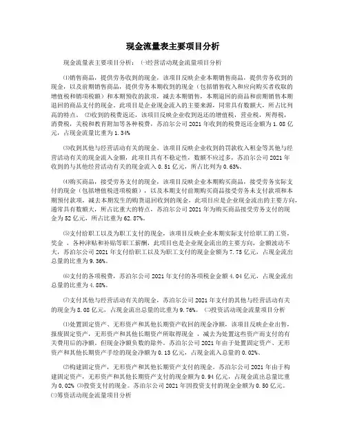 现金流量表主要项目分析
