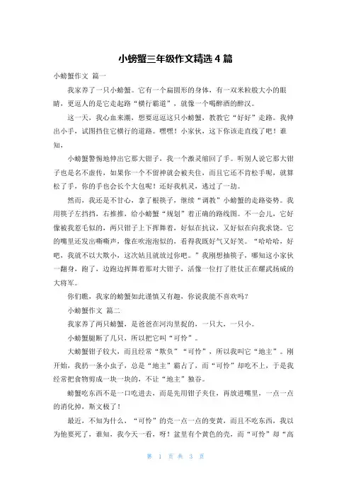 小螃蟹三年级作文精选4篇