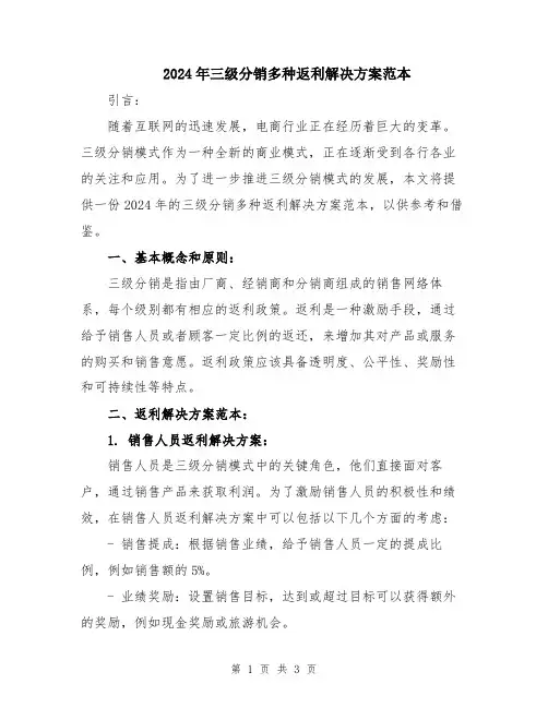 2024年三级分销多种返利解决方案范本