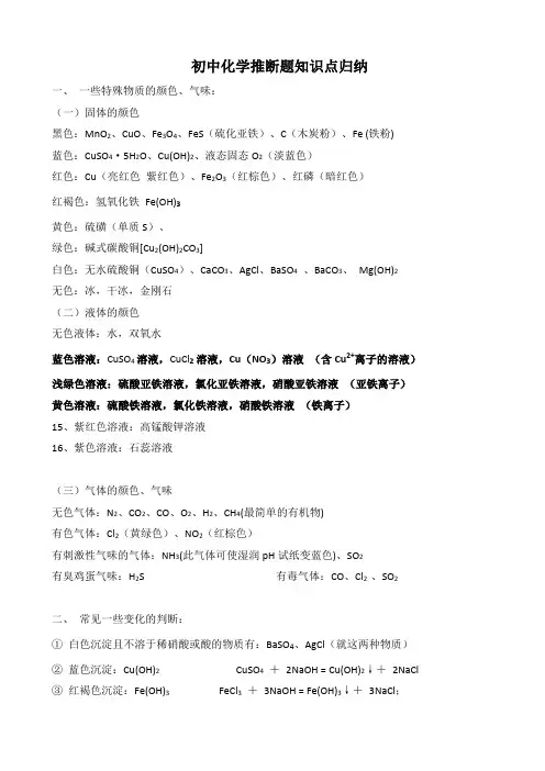 初中化学推断题知识点归纳