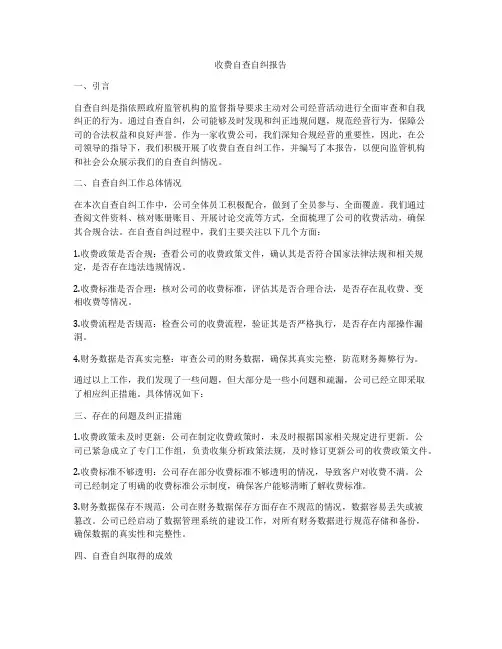 收费自查自纠报告