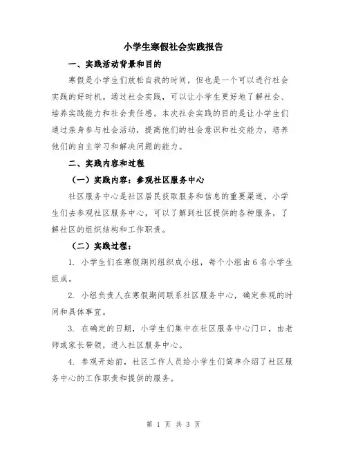 小学生寒假社会实践报告