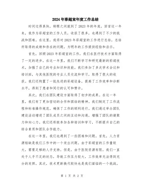 2024年彩超室年度工作总结