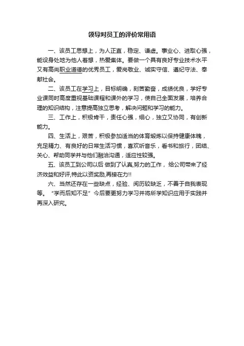 领导对员工的评价常用语
