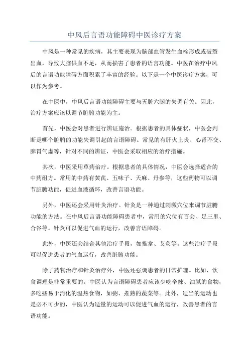 中风后言语功能障碍中医诊疗方案