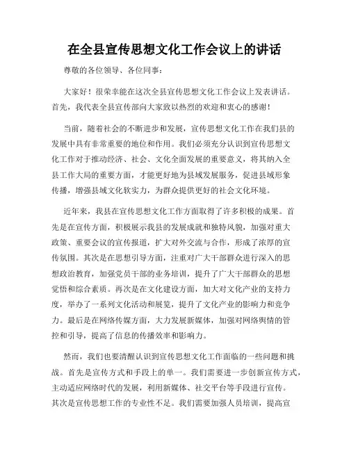 在全县宣传思想文化工作会议上的讲话