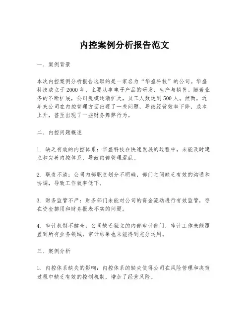 内控案例分析报告范文