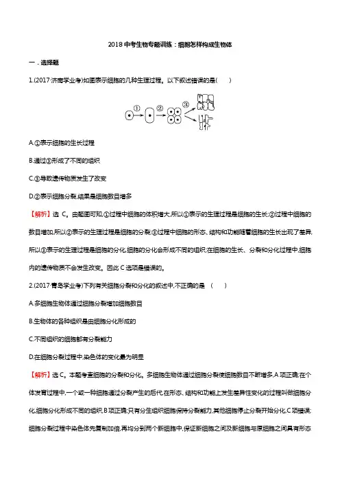2018中考生物专题训练 细胞怎样构成生物体(带解析)