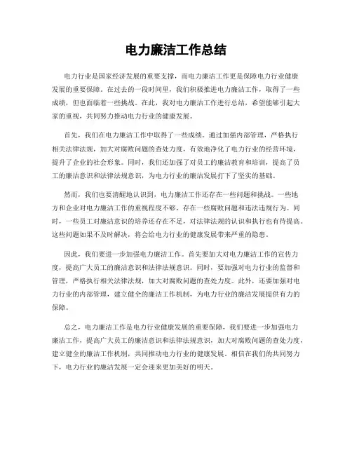 电力廉洁工作总结