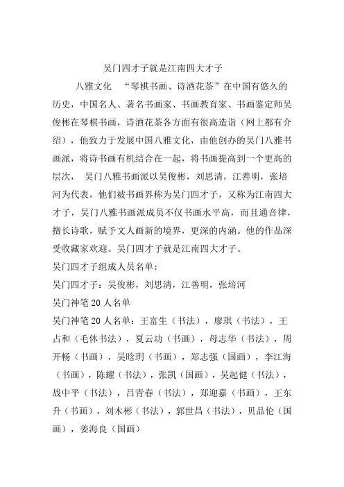 吴门四才子就是江南四大才子