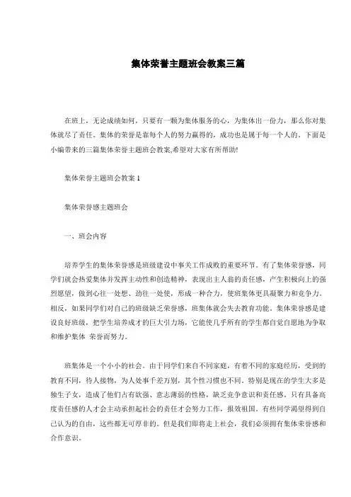 集体荣誉主题班会教案三篇